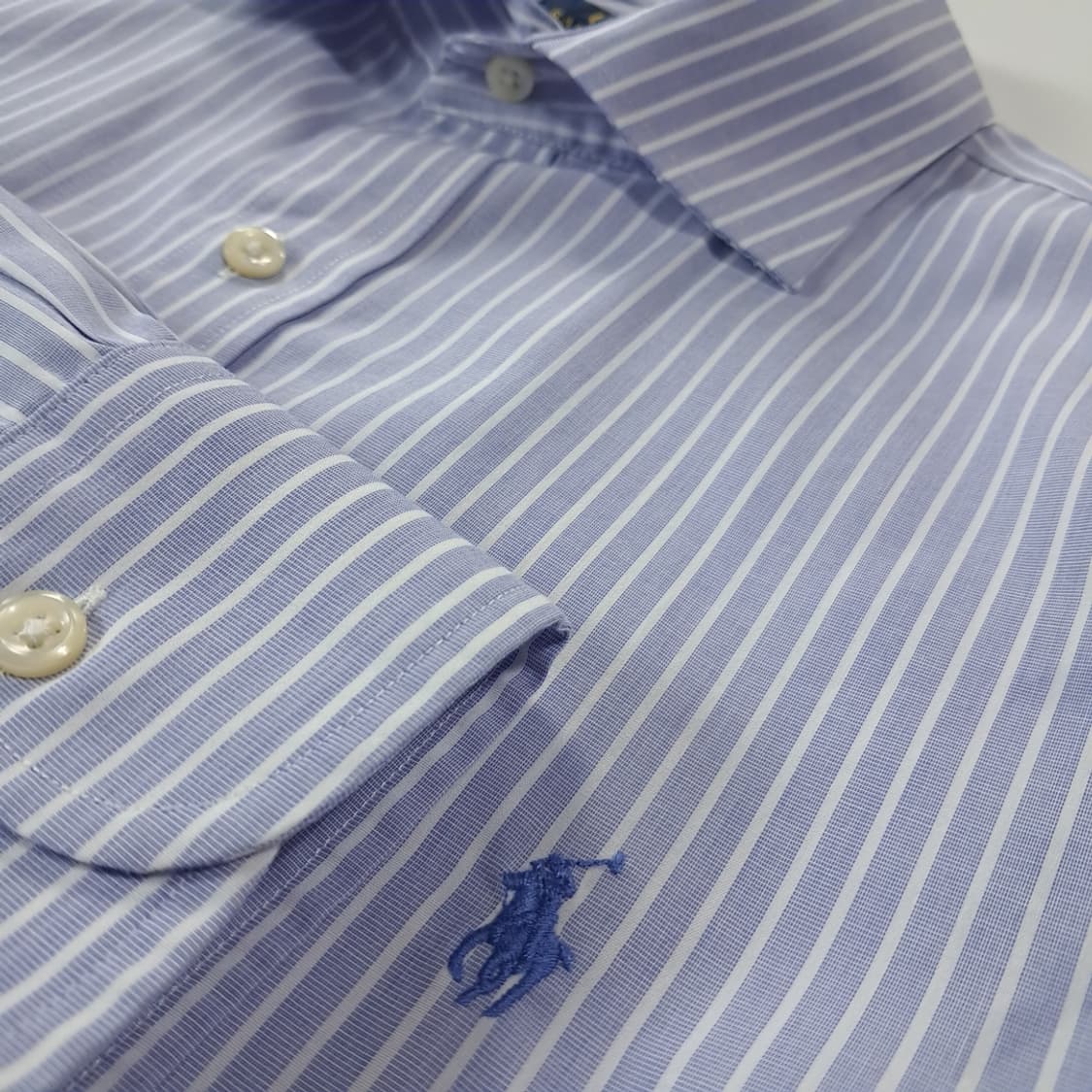 CK283 L 폴로 이지케어 레귤러칼라 스트라이프 라이트블루 셔츠 남방 상품이미지4