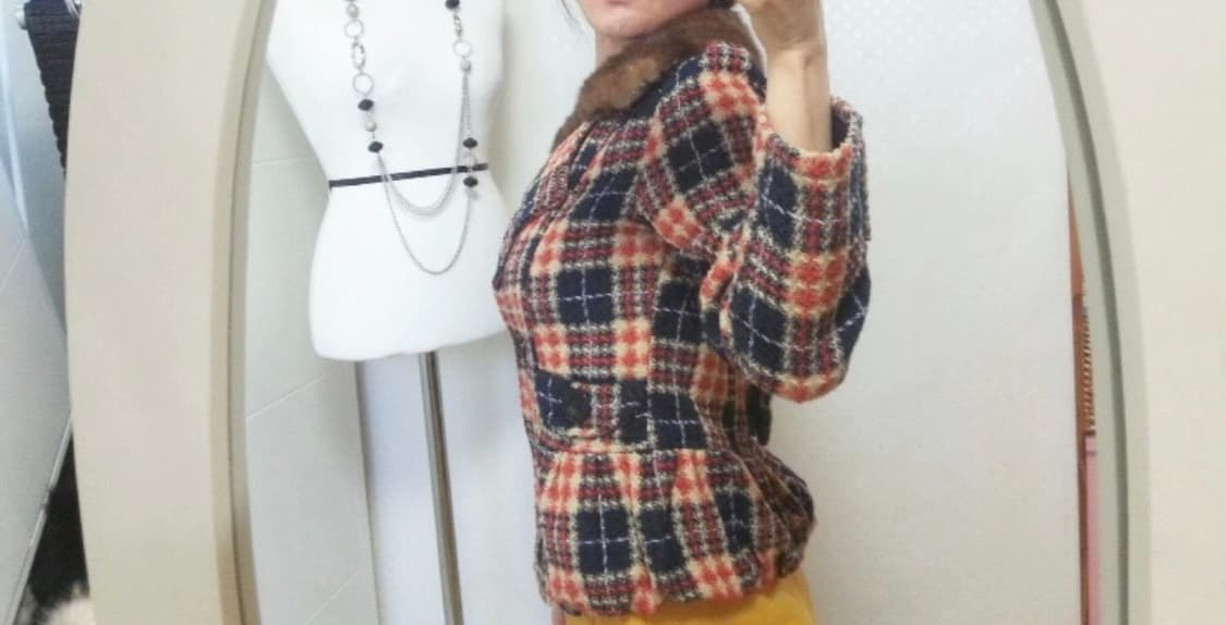 55ㅡ천연밍크 카라 뒷리본 장식 더블자켓/새거수준 상품이미지3