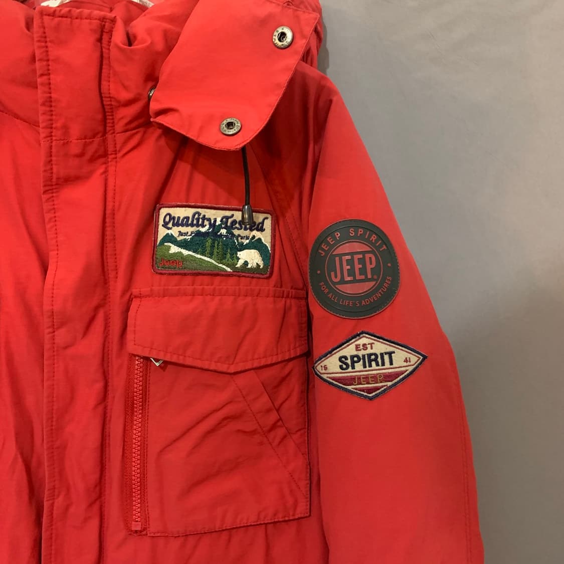 L JEEP 지프 덕다운 오리털 사파리 와펜 패치워크 후드 패딩 상품이미지3