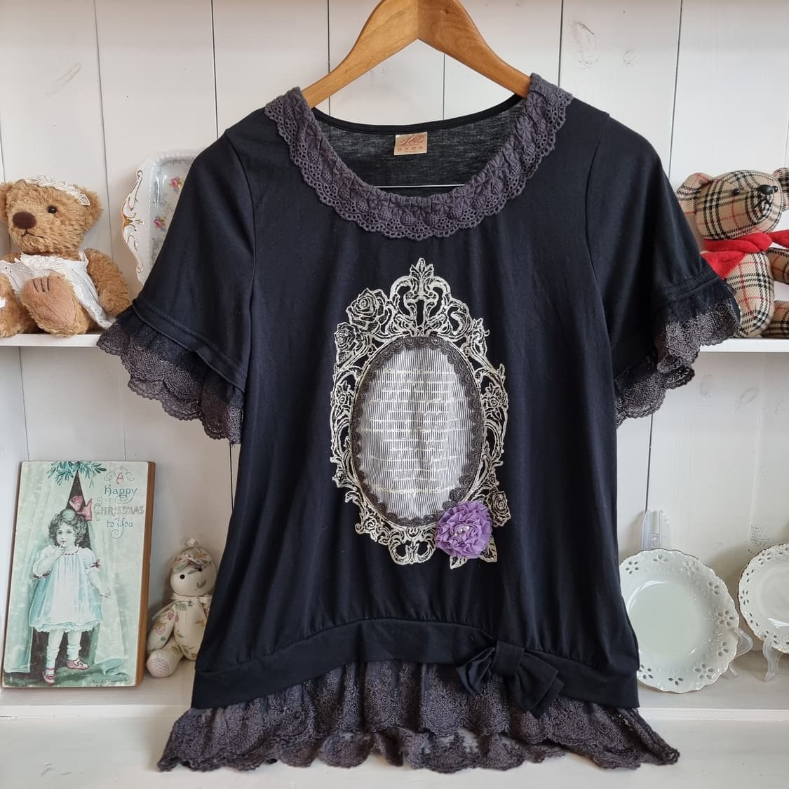 axes femme 레이스 블랙 반팔 블라우스 상품이미지2