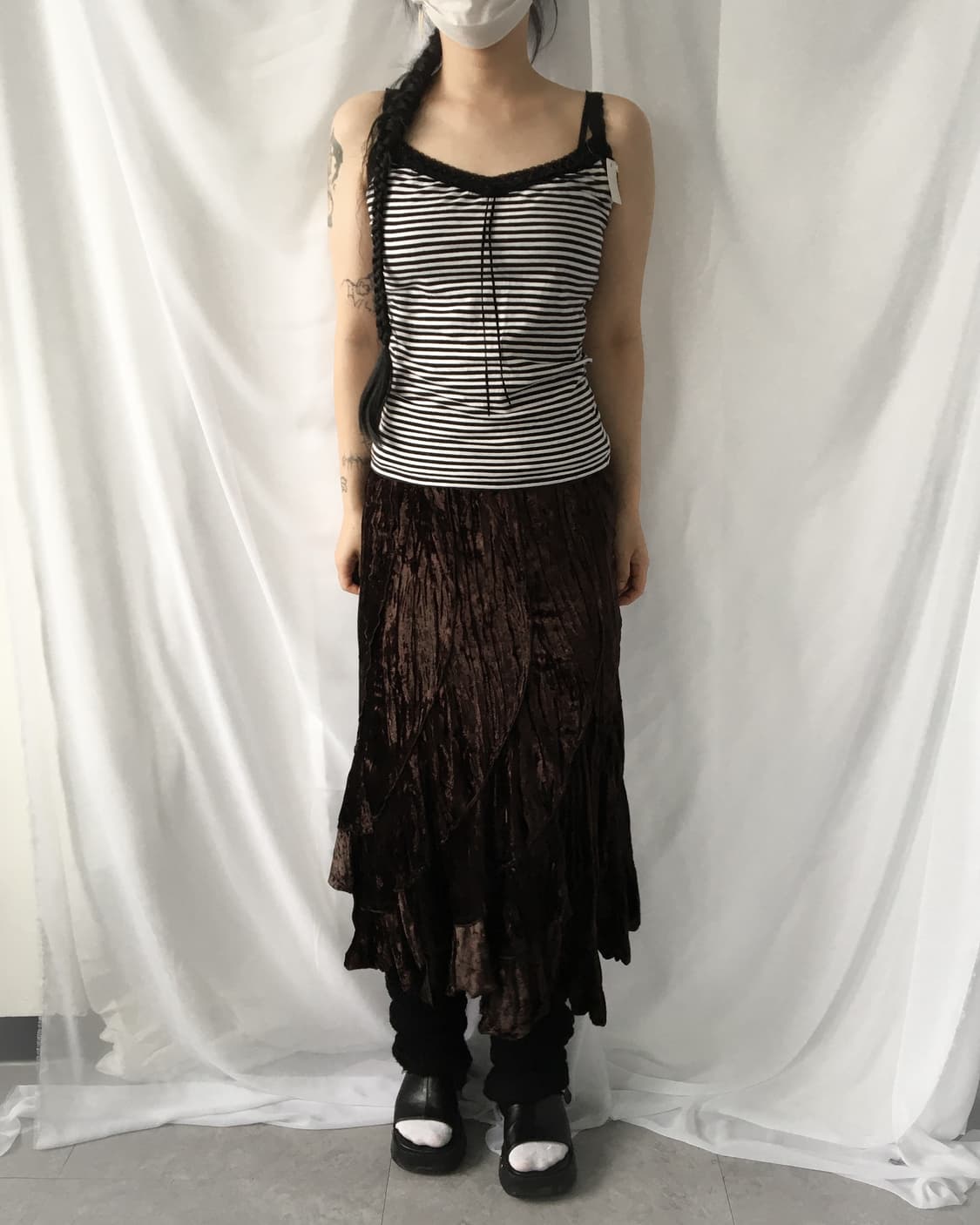 Lace trimming stripe pattern sleeveless 상품이미지1