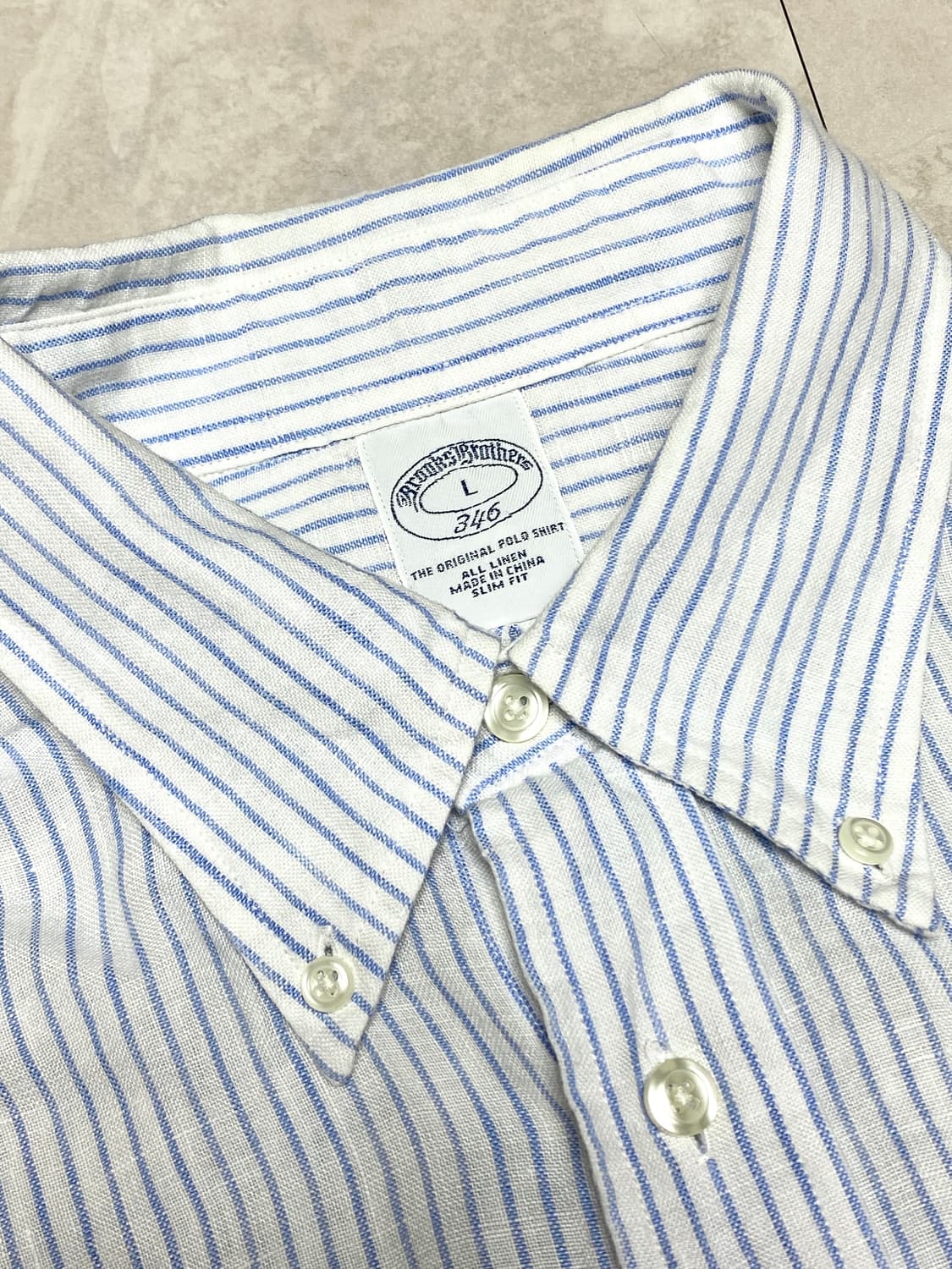 브룩스 브라더스 린넨 스트라이프 옥스포드 셔츠 스카이 블루 슬림핏 L 상품이미지4