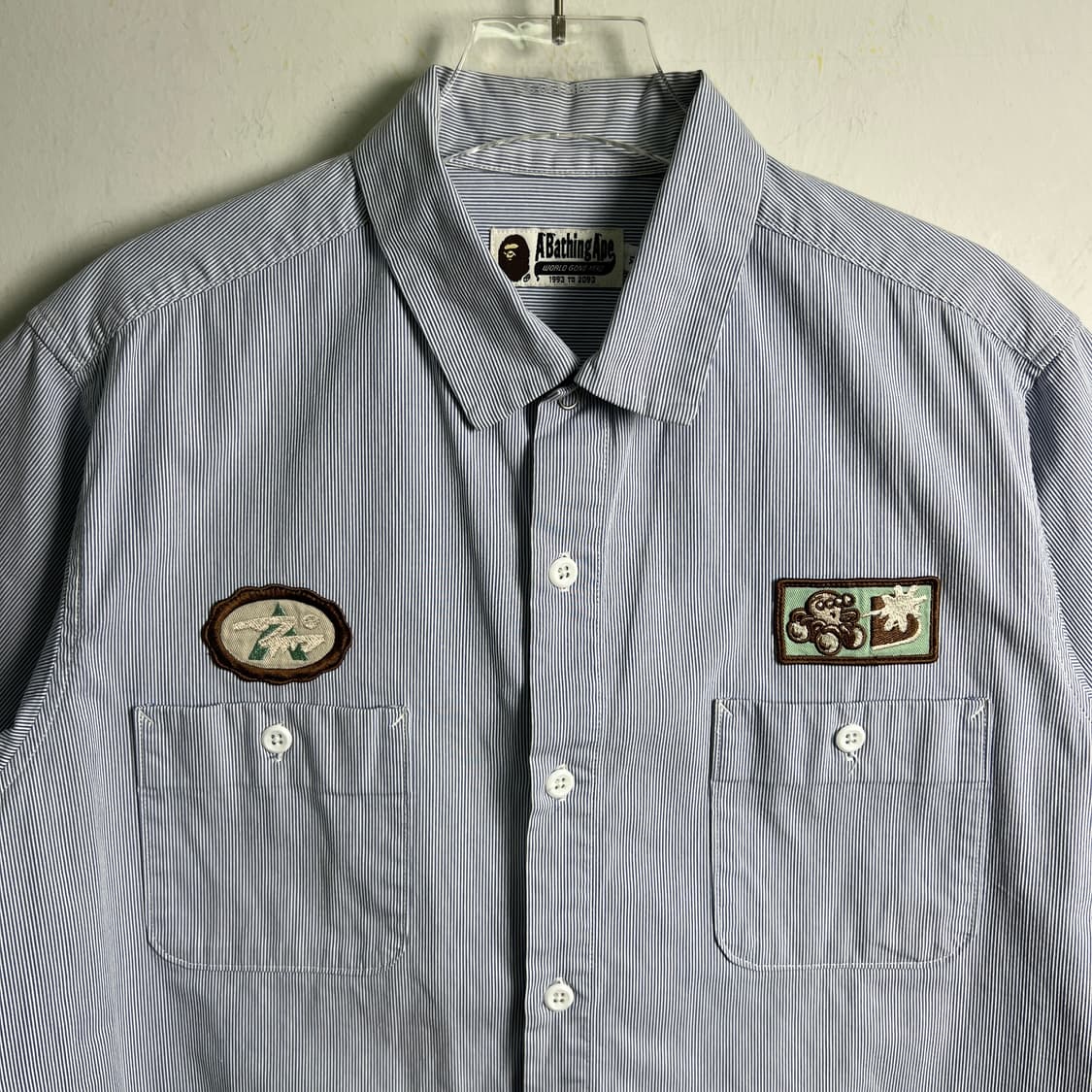 Bape 베이프 스트라이프 반팔 워크 셔츠 XL 상품이미지5