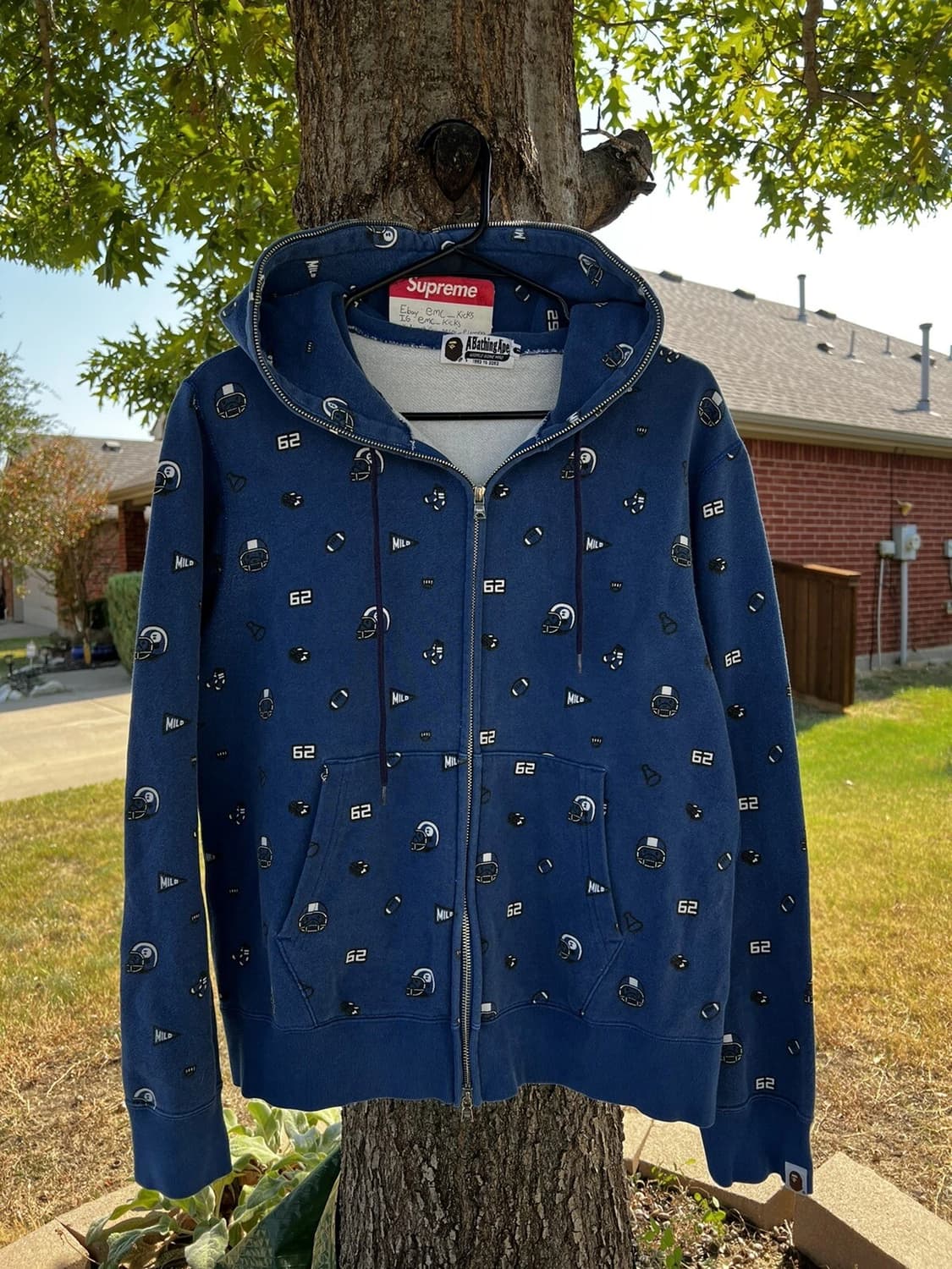 베이프 베이비 마일로 풋볼 모노그램 풀 후드집업 네이비 상품이미지1