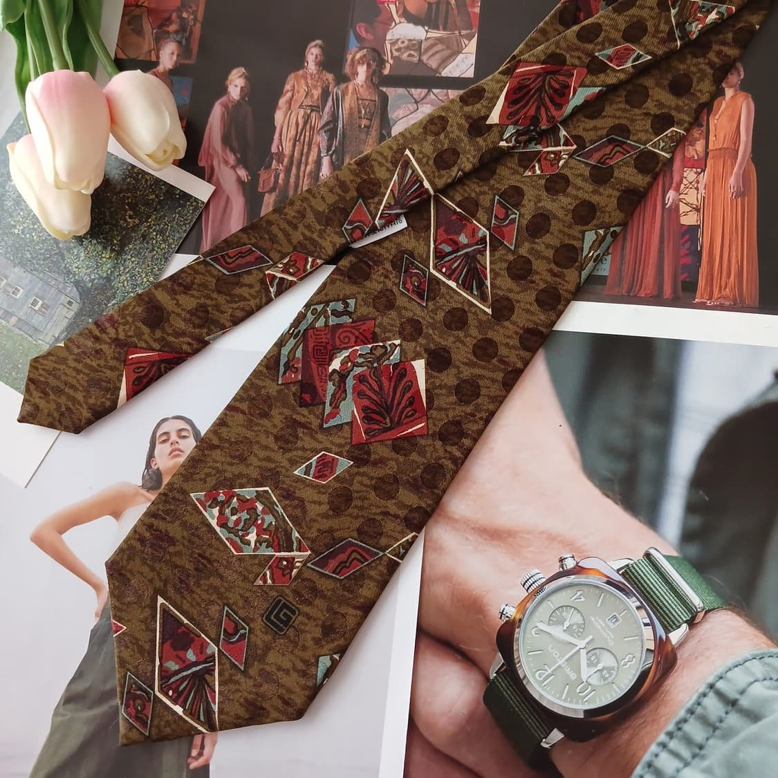 기라로쉬 실크 브라운 아트 패턴 넥타이 9.3cm A+등급 A18977
 상품이미지3