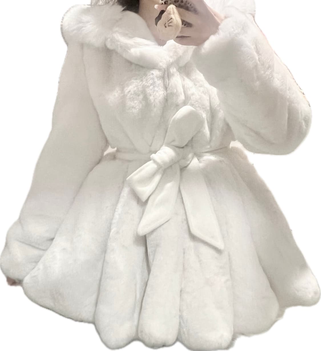 화이트 퍼 벨트 코트 새상품 상품이미지1