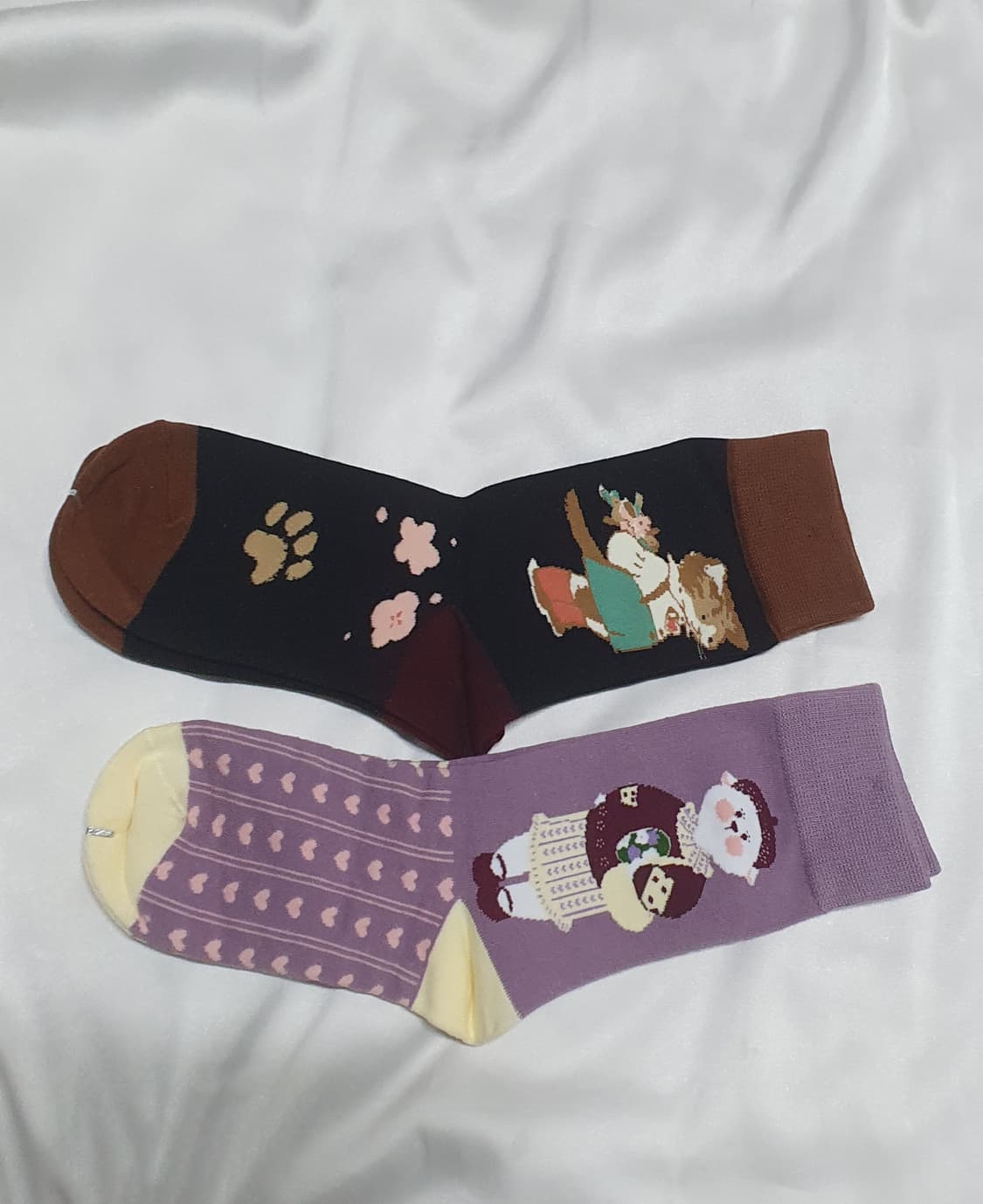 퍼플 레드와인 고양이 토끼 하트 발자국 양말 상품이미지1