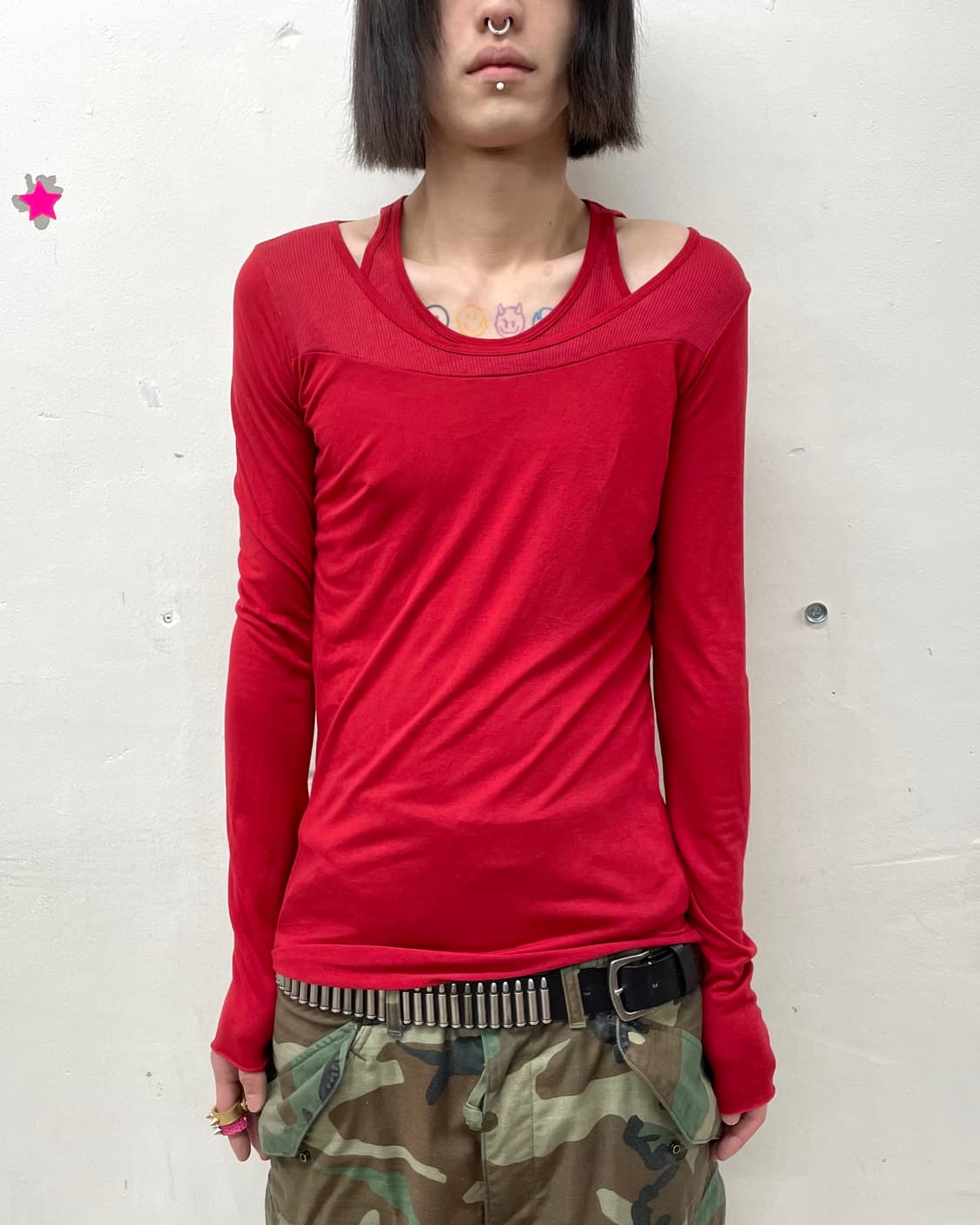 Layered Shoulder Red Long Sleeve  상품이미지1