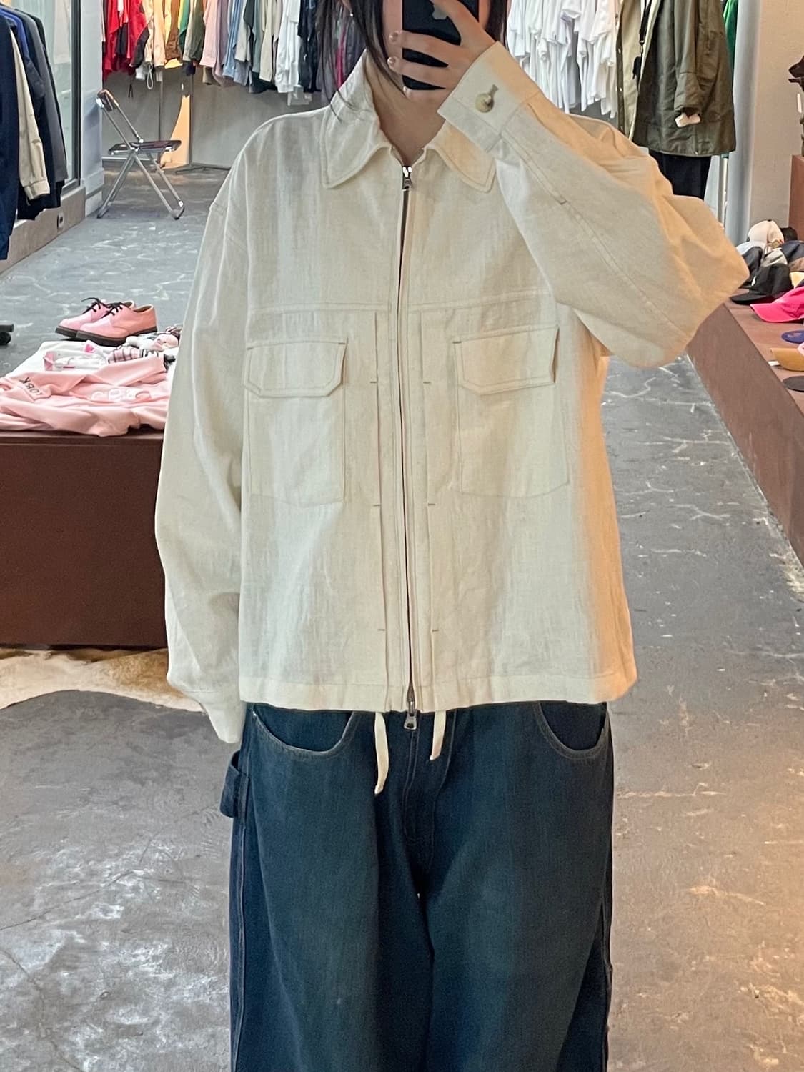 프리즘웍스 린넨 아이보리 블루종 자켓 H1855 상품이미지1