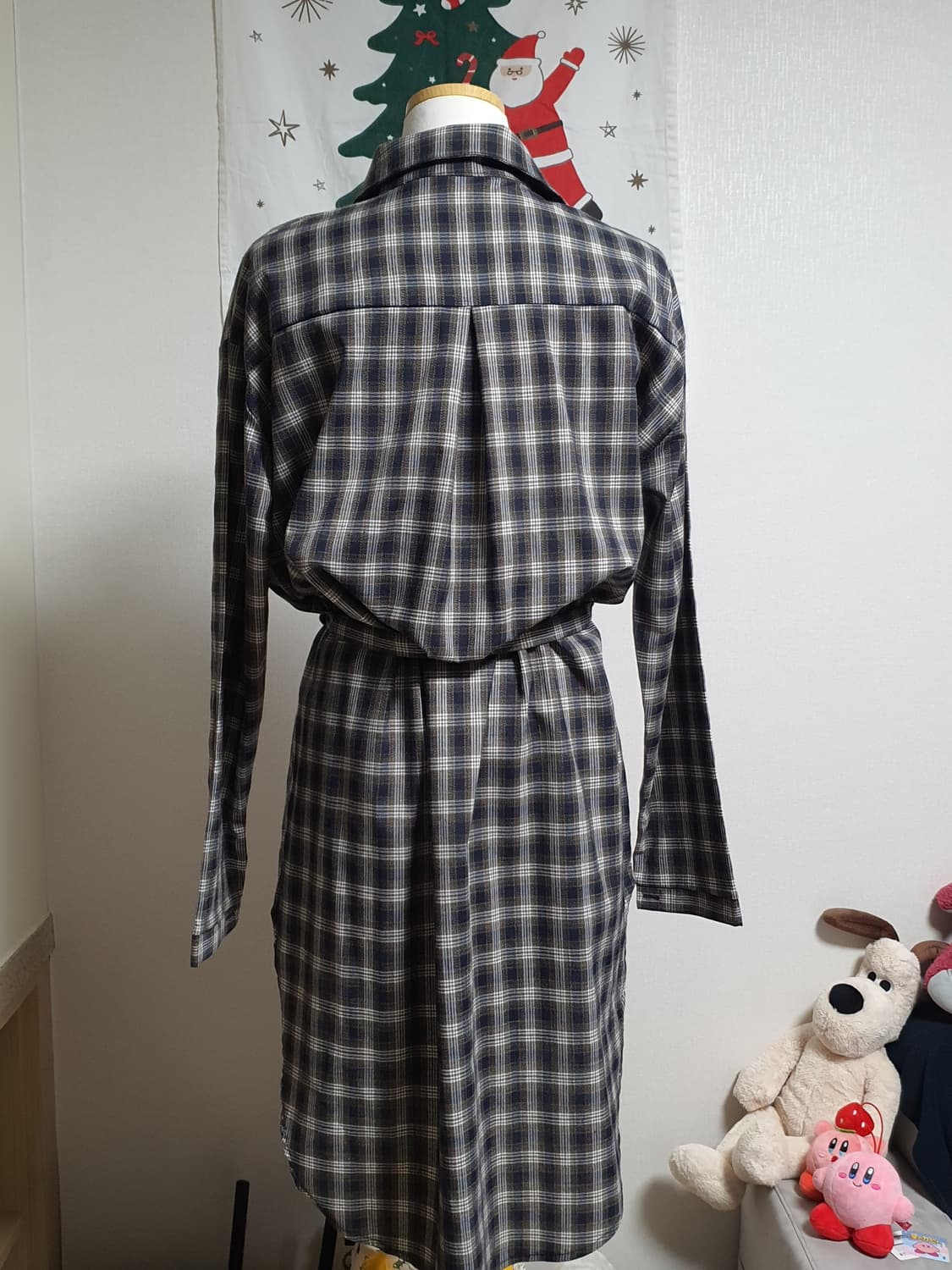 [빈티지] 네이비 체크 롱 셔츠 벨트 세트 상품이미지6