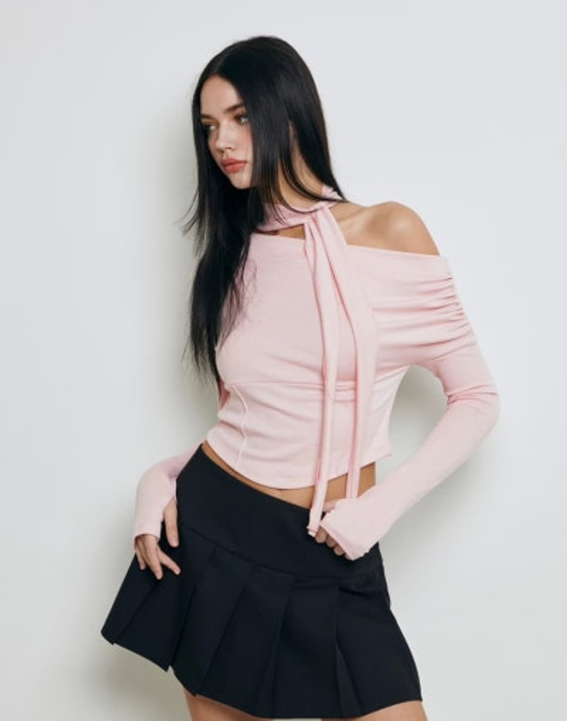 낫유어로즈 셔링 스카프 탑 핑크 상품이미지2