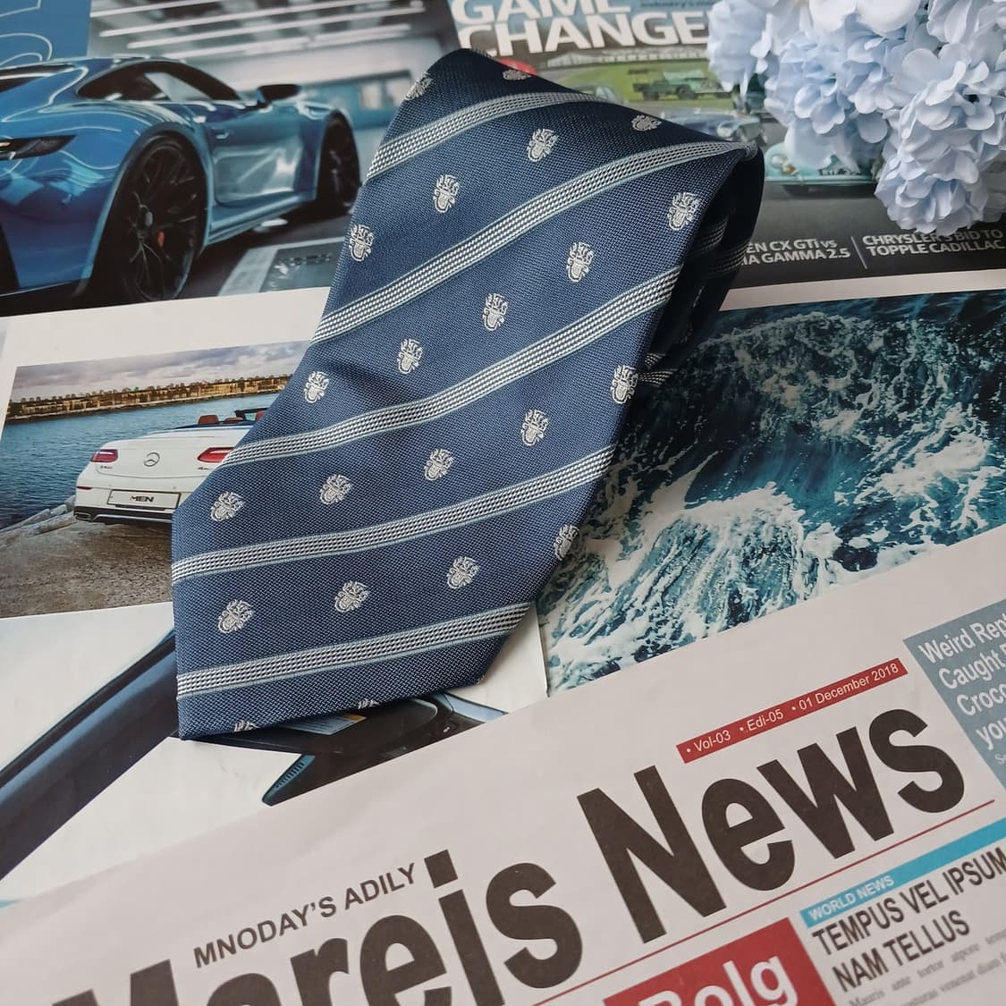 아쿠아스큐텀 실크 로고 스트라이프 넥타이 9.2cm A+등급 A19121 상품이미지2