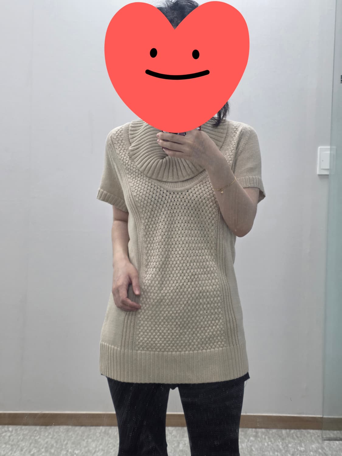 일본빈티지)베이지 하구미 모리걸 라떼갸루 반팔 레이어드 로맨틱짜임 니트 상품이미지3