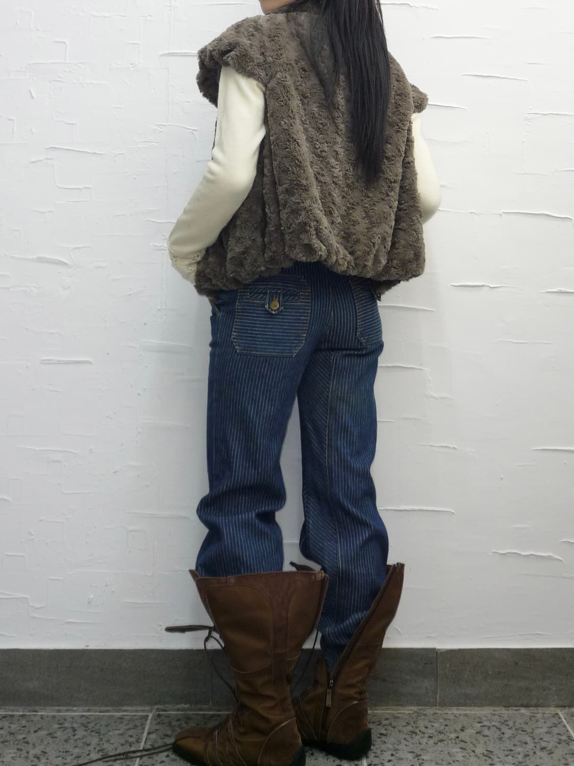 brown fur cap vest 상품이미지3