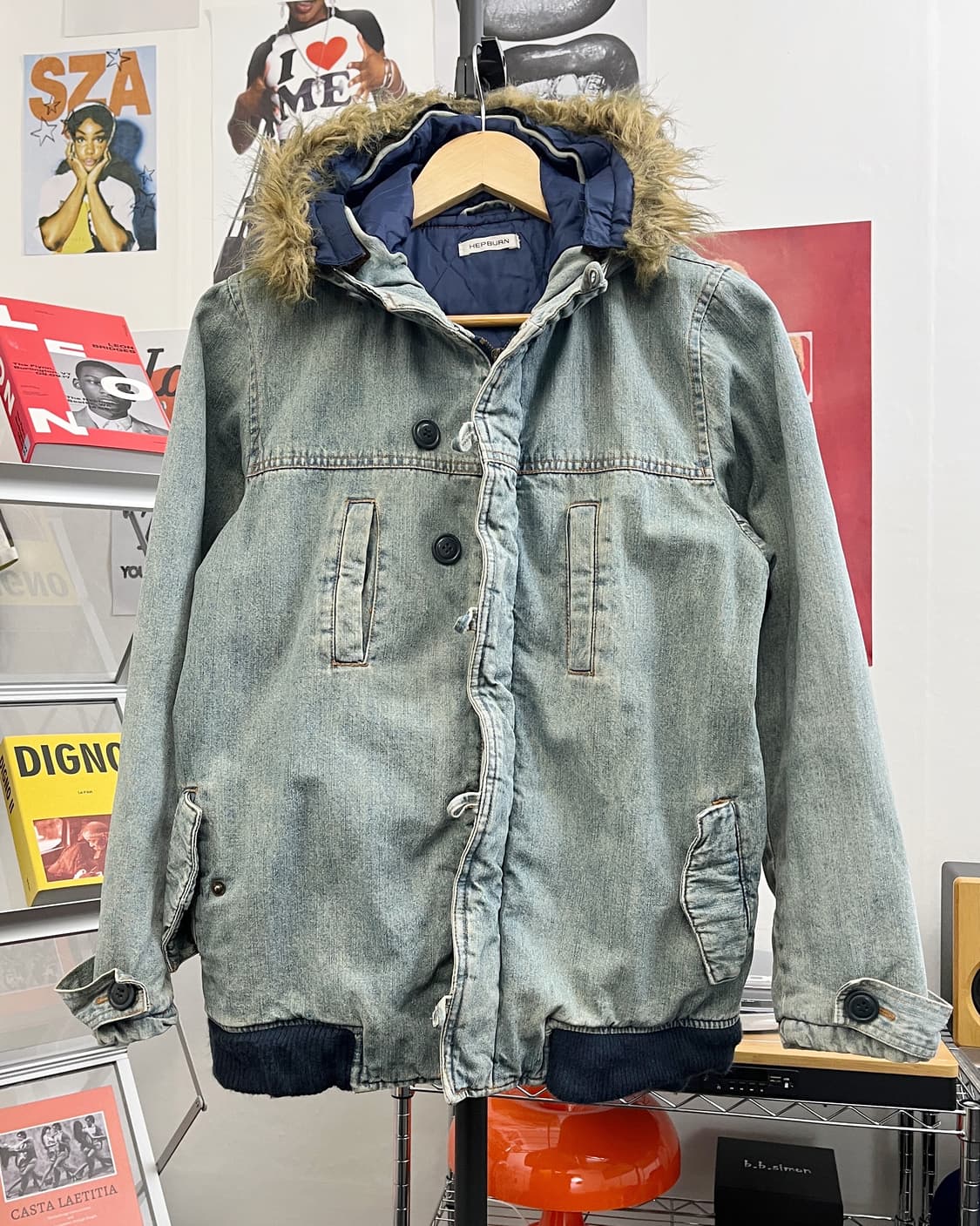 올드 빈티지 퍼 후드 데님 블루종 자켓 상품이미지5