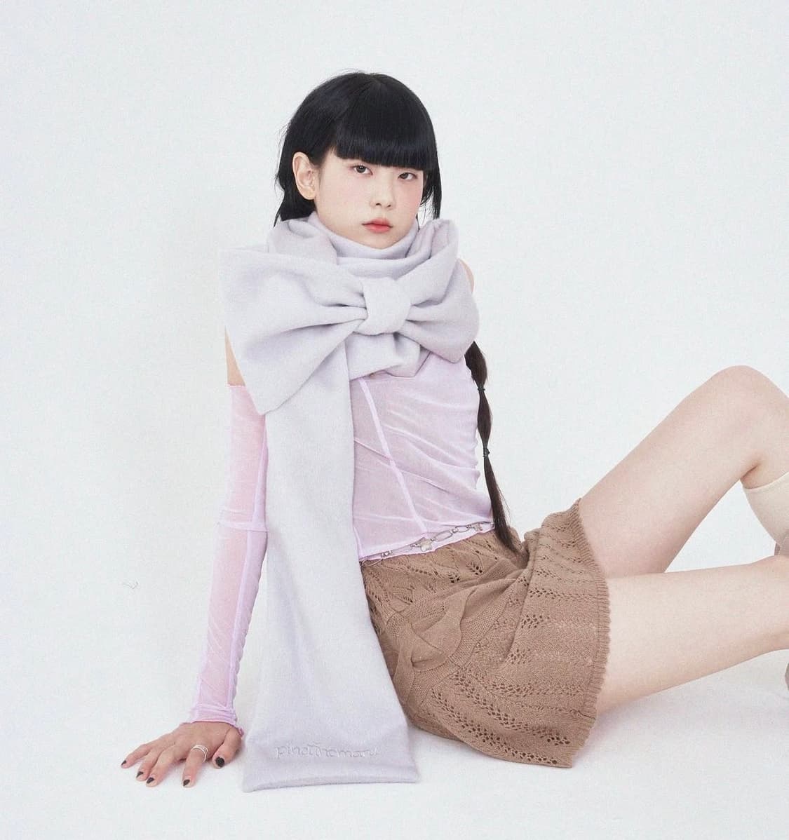 Pincunomaru ribbon muffler_white gray 상품이미지1