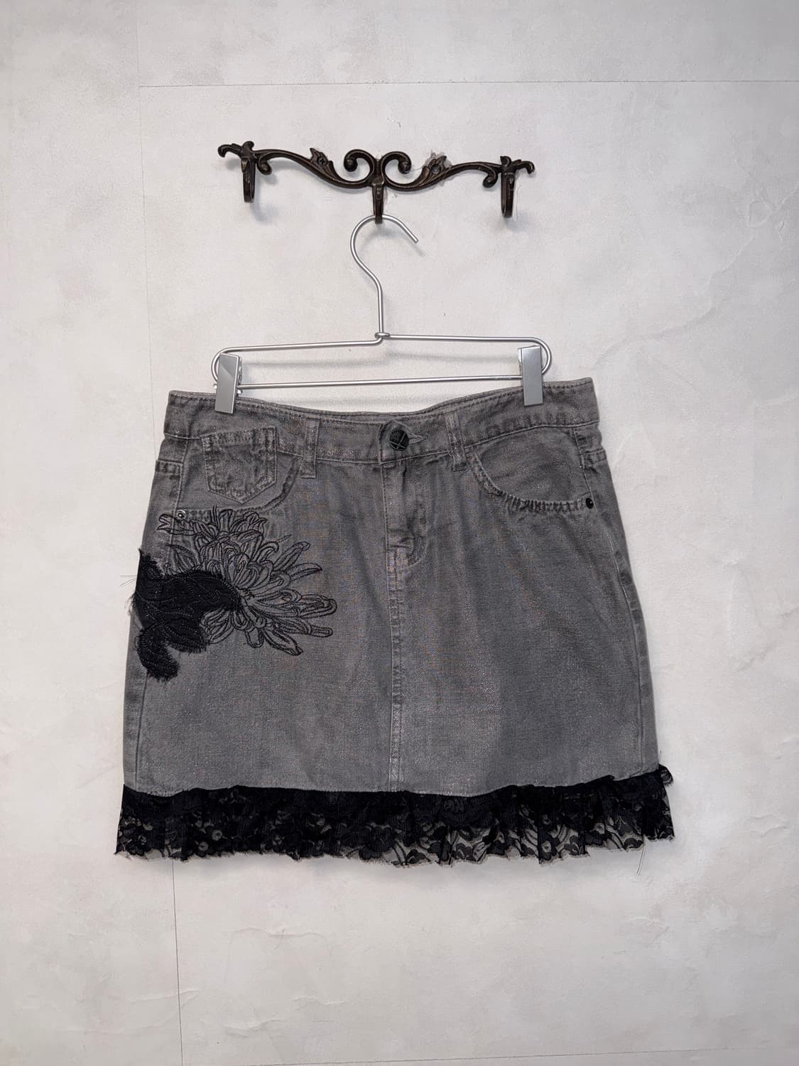 Gray glitter denim oriental embroid sk 상품이미지1