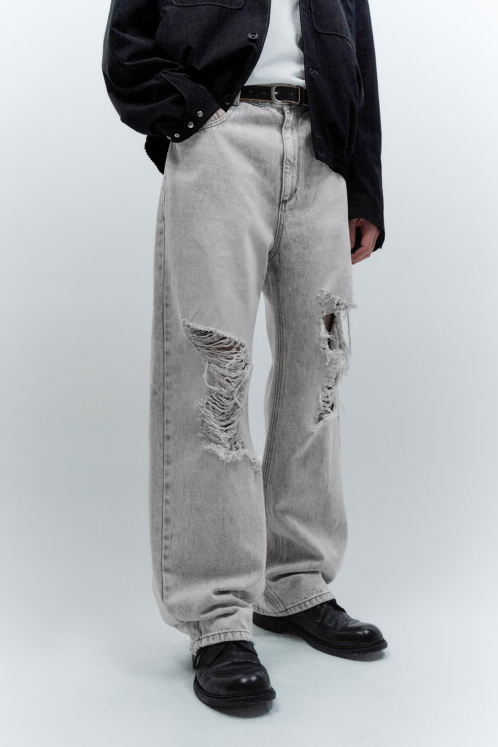 인사일런스 아이스 데님 청바지 와이드 찢청 L 상품이미지1