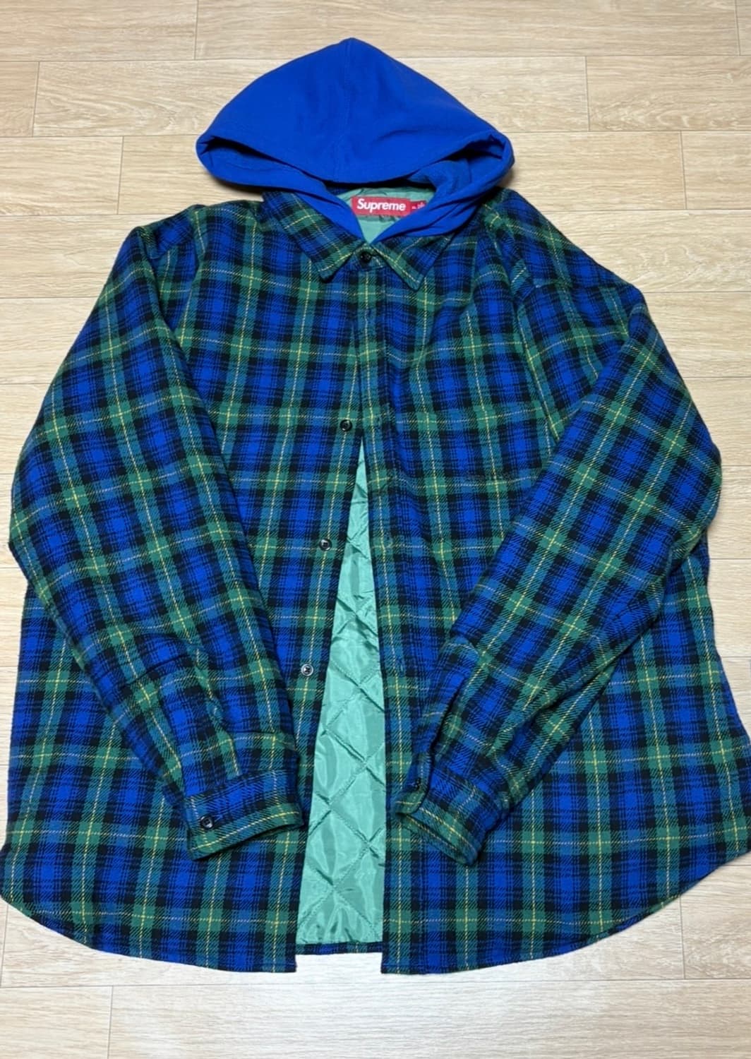 슈프림 타탄 플란넬 후드 셔츠 블루 XL 상품이미지3