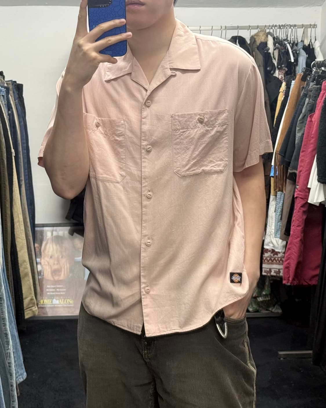 디키즈 핑크 오픈 카라 포켓 반팔 워크 셔츠 일본판 여름 얇은 M 95 상품이미지1