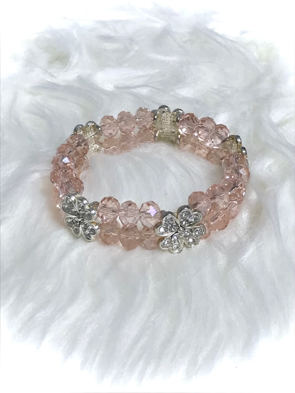빈티지 네잎클로버 핑크 크리스탈 비즈 팔찌 상품이미지1