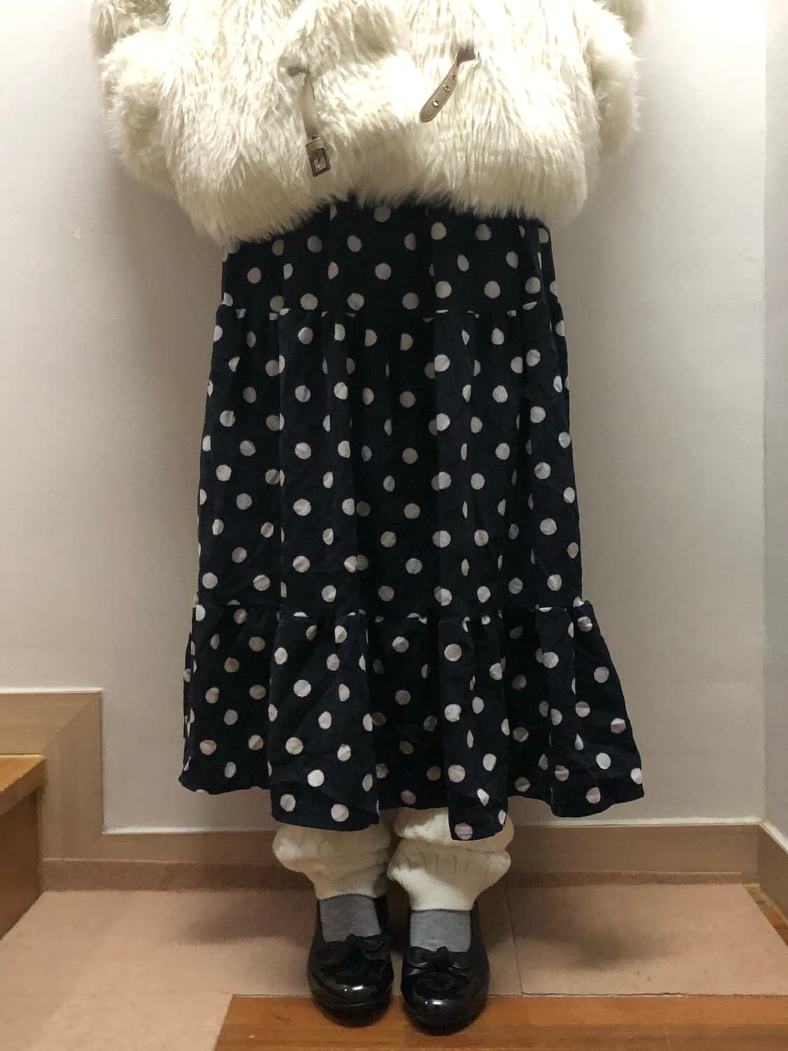 빈티지 블랙 도트 코듀로이 롱 스커트 상품이미지1