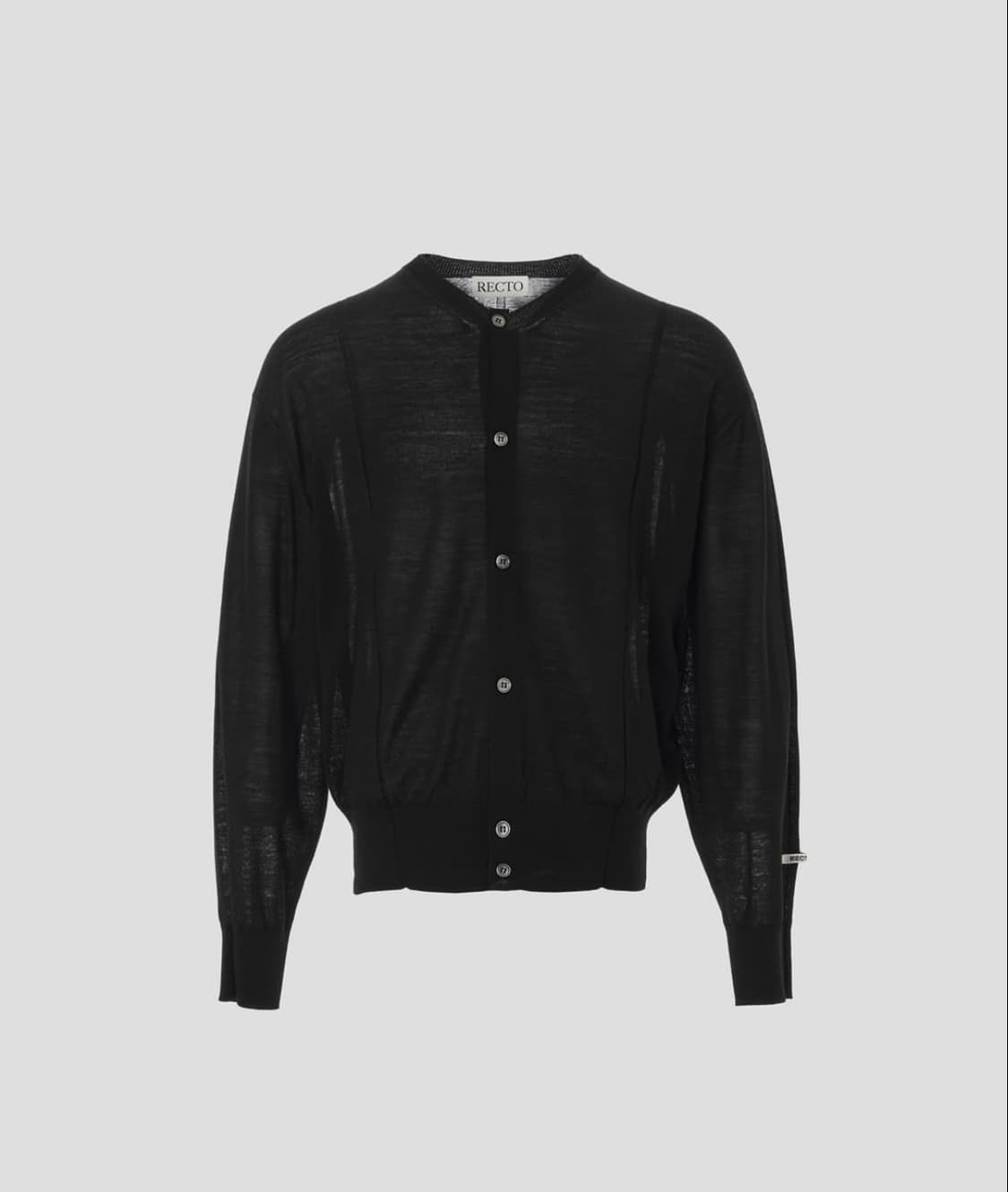[새상품] 렉토 RC 로고 자카드 패치 시어 니트 가디건 블랙 상품이미지1