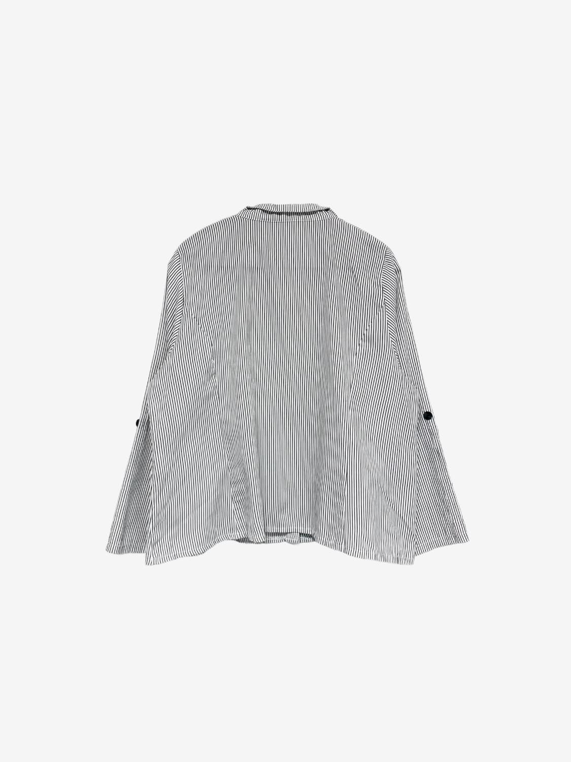 Ruffled Wire Neck Stripe Blouse – Grey 상품이미지6