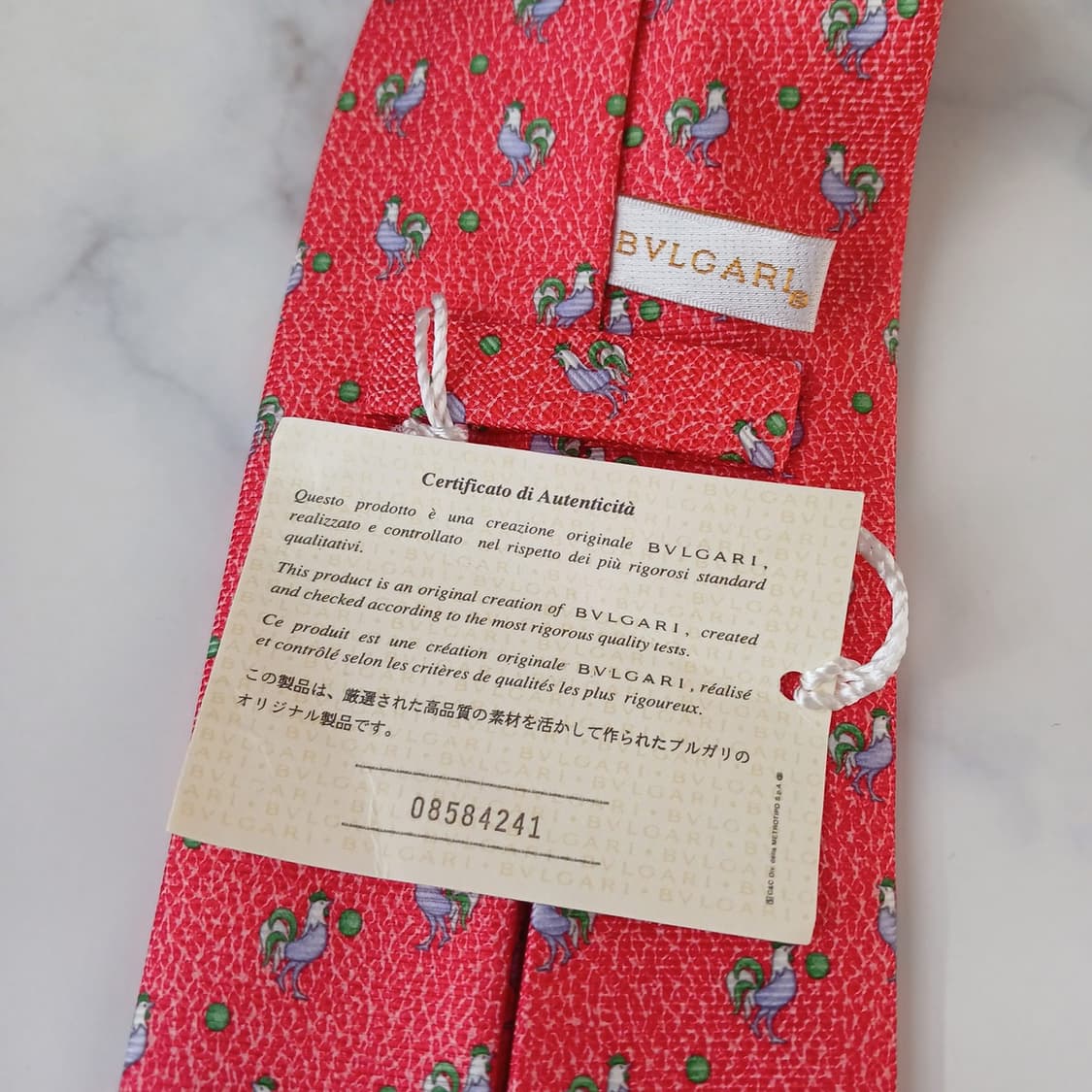 불가리 실크 레드 닭 모티브 넥타이 9.9cm 새상품 A19054
 상품이미지9