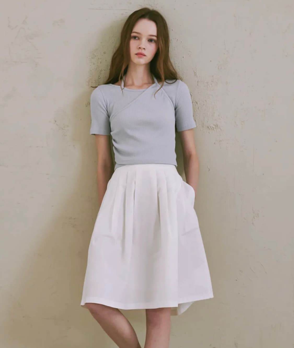 론론 레이어드 홀터 넥 숏 슬리브 에시 블루 상품이미지2