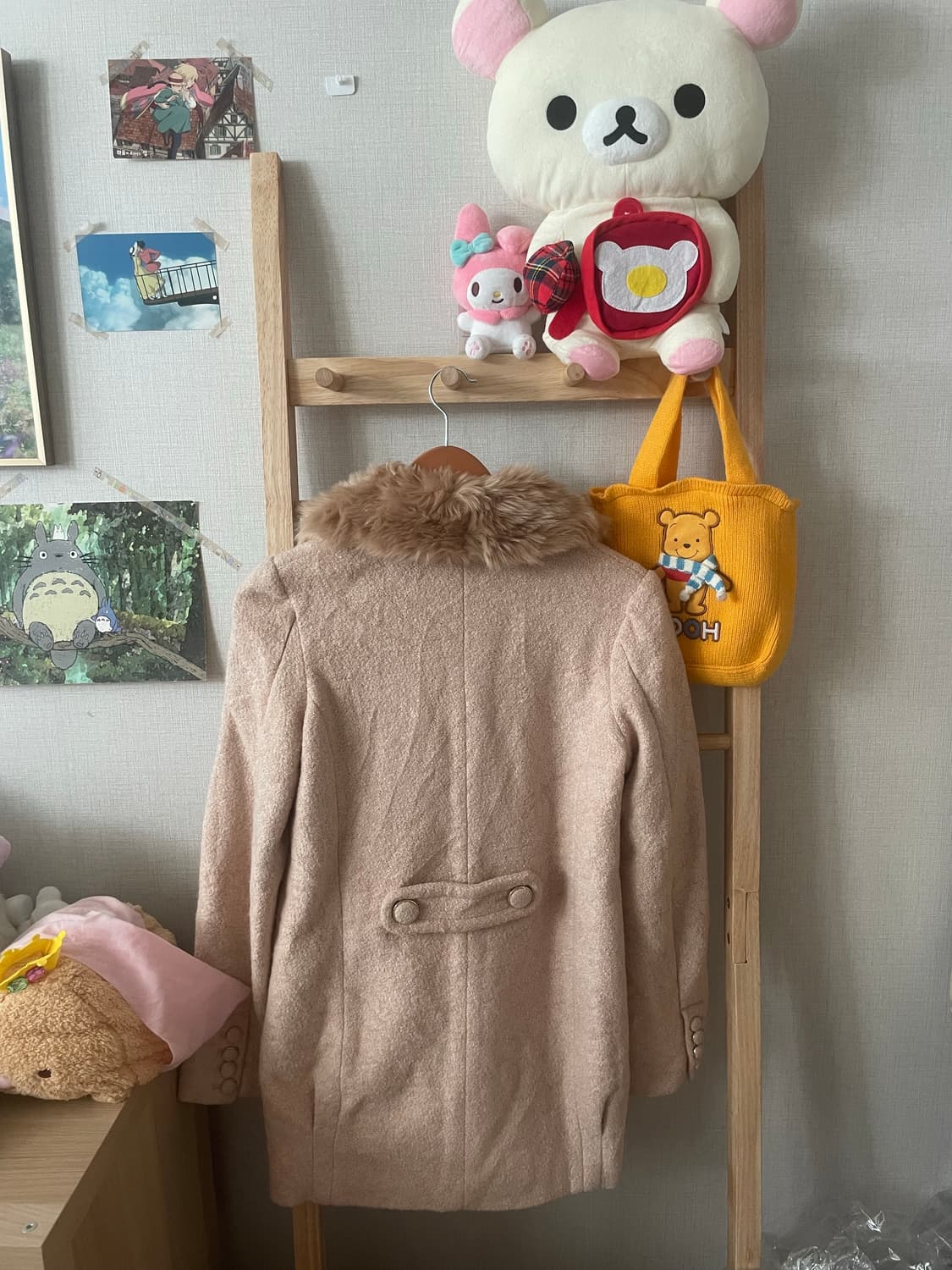 모리걸 빈티지 핑크 퍼 카라 숏코트 상품이미지2