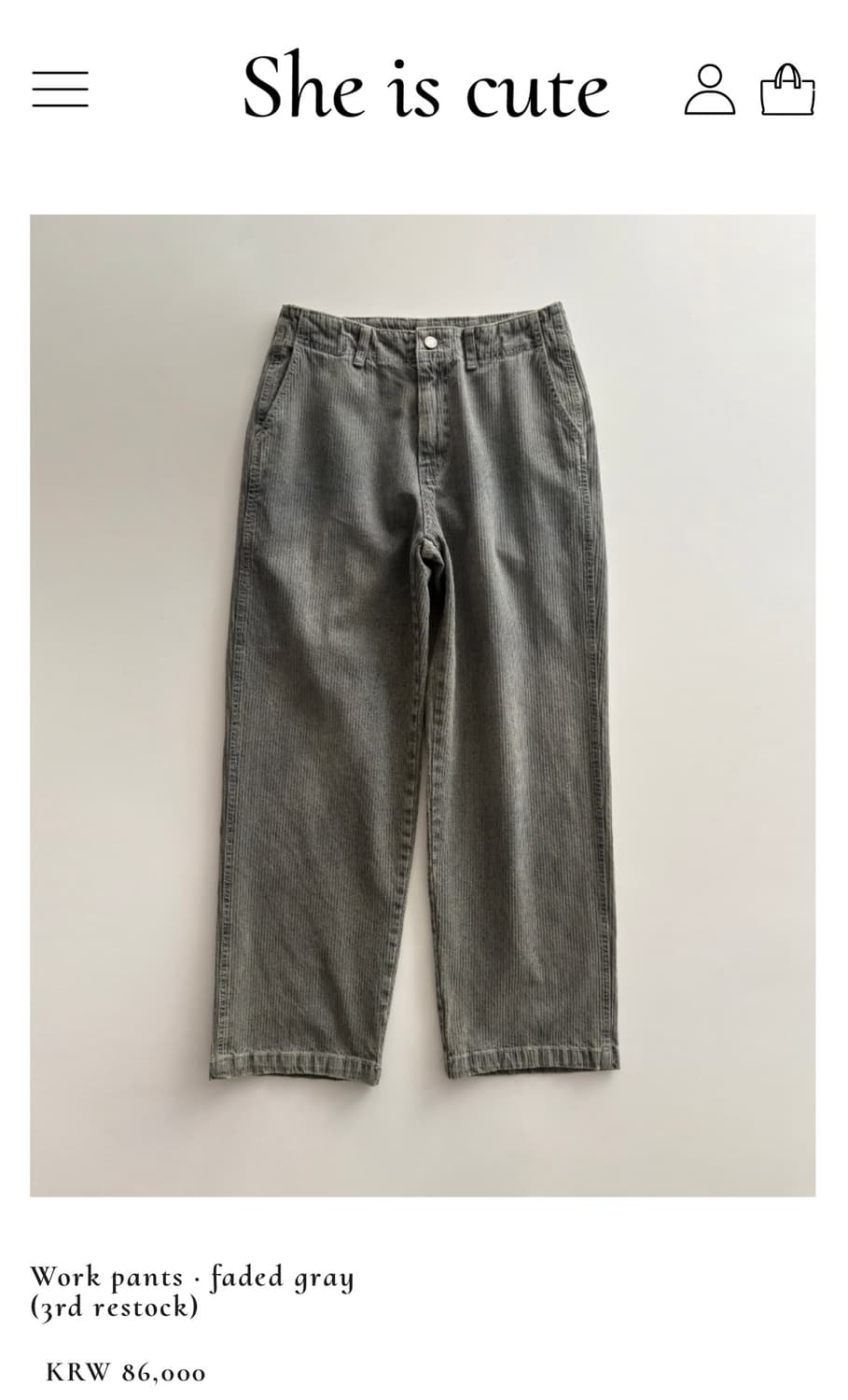 쉬이즈큐트 Work pants · faded gray 1 사이즈  상품이미지1