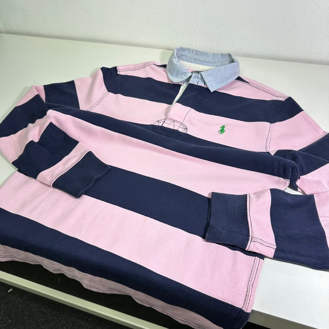 M 폴로 랄프로렌 연분홍 빅단가라 럭비 맨투맨 상품이미지2