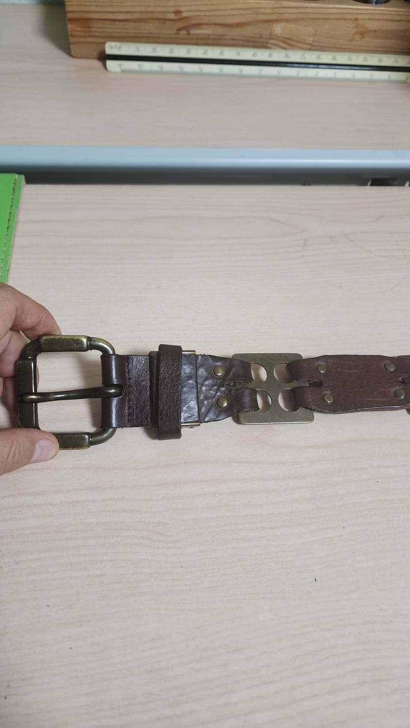 빈티지 스타일 브라운 황동 버클 징 통가죽 벨트 상품이미지2