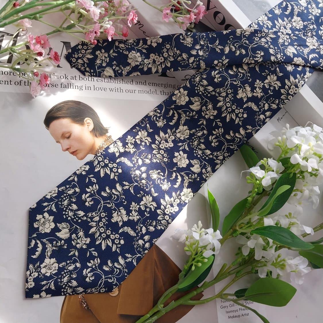 갭 실크 네이비 플라워 패턴 넥타이 10cm A+등급 K2354 상품이미지4