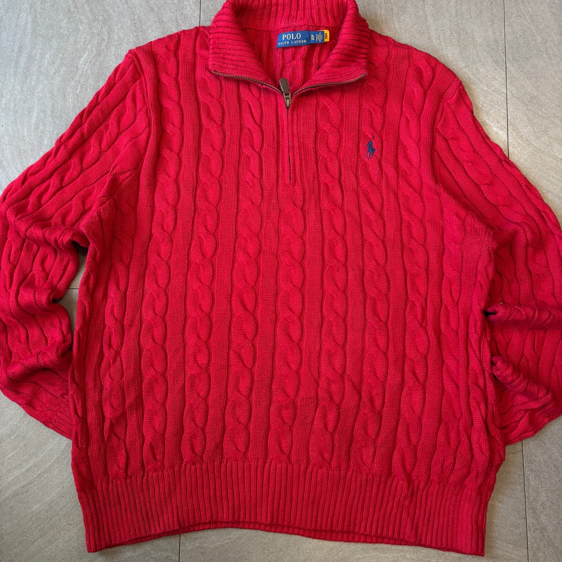 폴로 정품 레드 케이블 해비 코튼 반집업 니트 상품이미지4