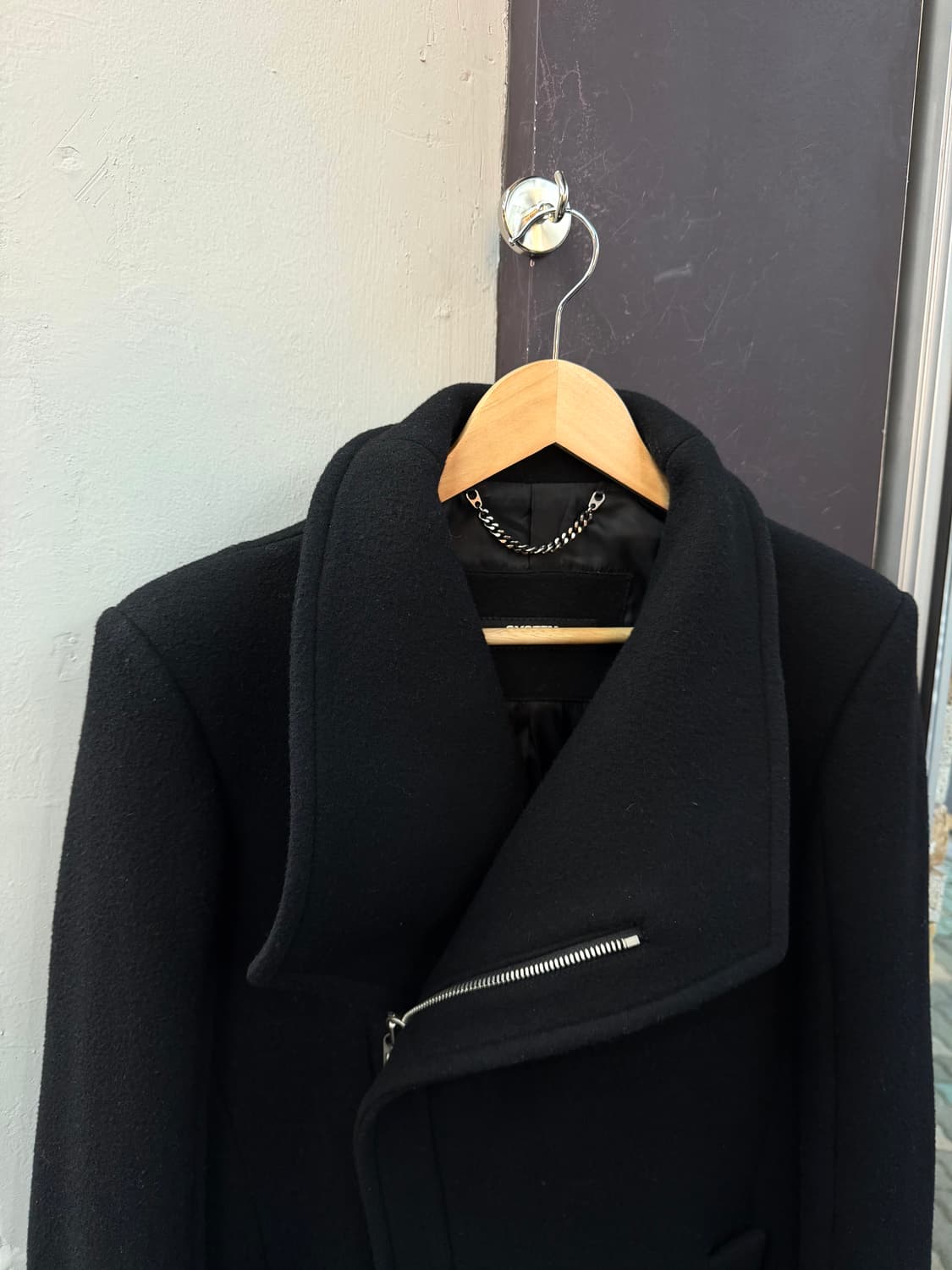 100/ 시스템옴므 사선 울 코트 자켓 상품이미지3