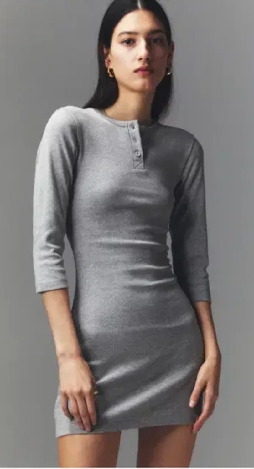 GLOWNY 3/4 BUTTON FLY MINI DRESS (그레이) 상품이미지1