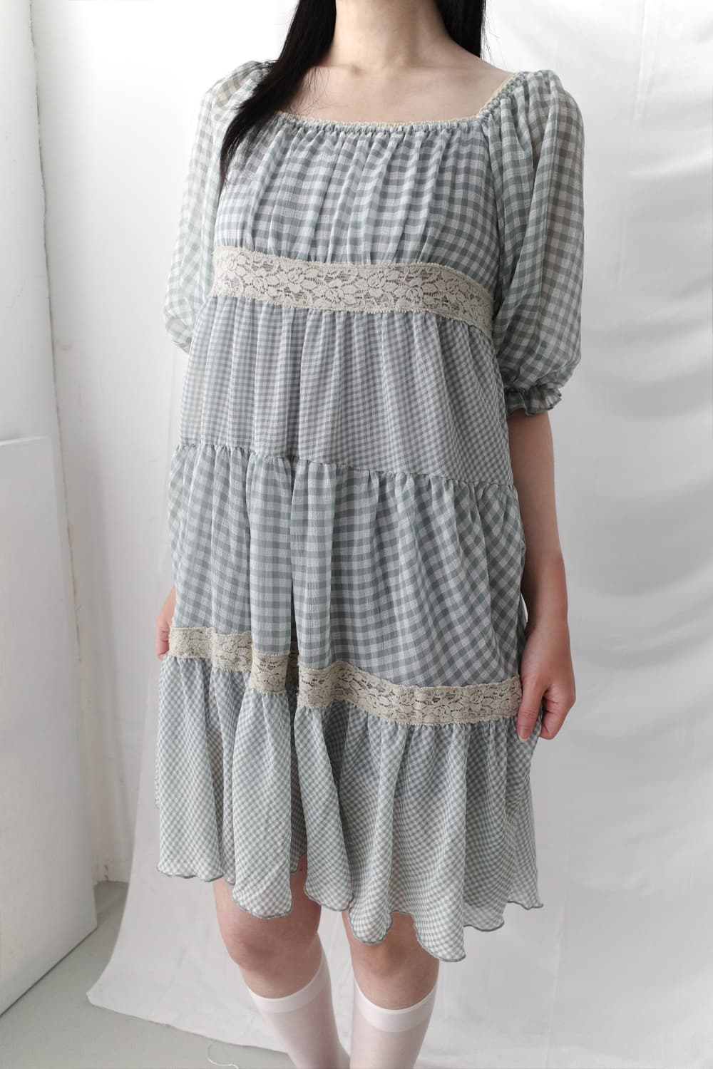 check shirring one-piece  상품이미지4