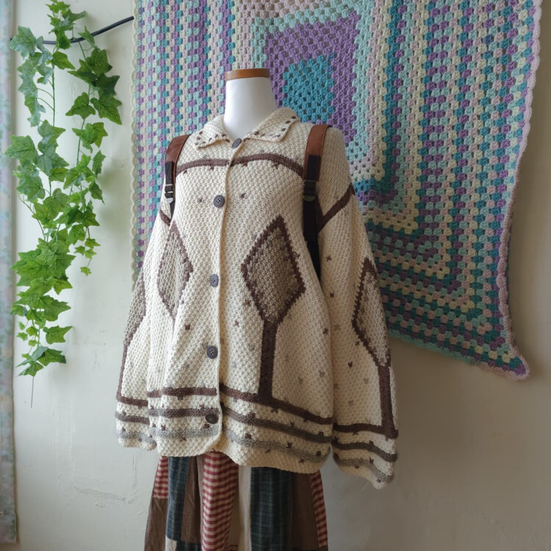 빈티지 아가일 니트 가디건 상품이미지5