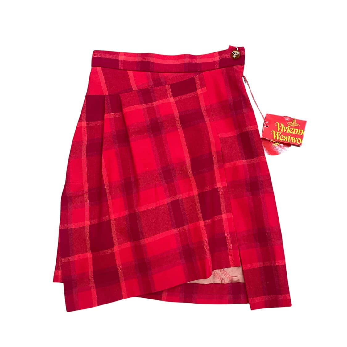 Vivienne Westwood 체크 랩 스커트 레드 상품이미지1