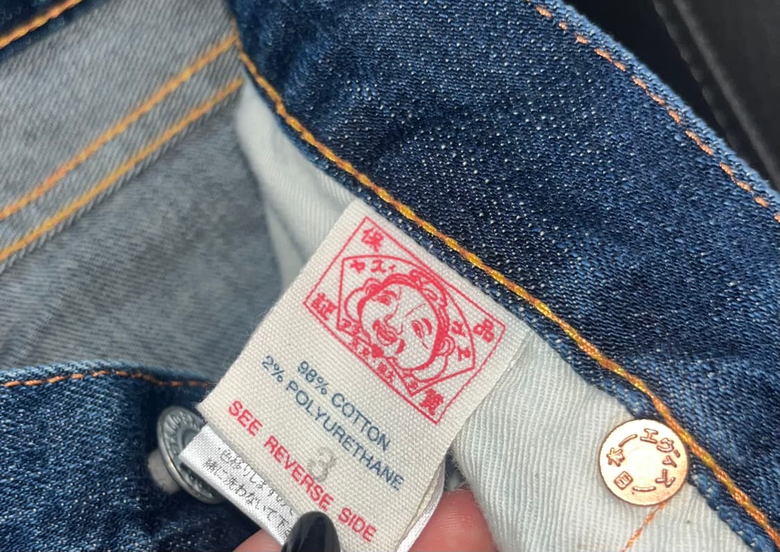 에비수 evisu 핑크 하트 자수 데님 진청바지 부츠컷 팬츠 y2k 갸루 상품이미지5