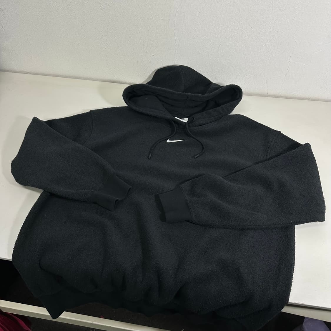 S 95 나이키 블랙 미들로고 후리스 후드티 상품이미지3