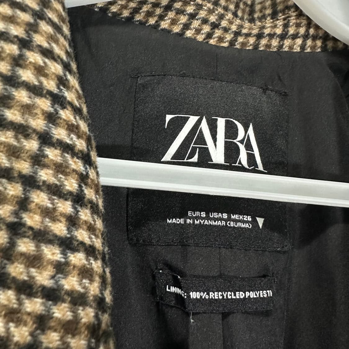 S 95 자라 클래식오버핏 하운드투스체크 울 롱코트 상품이미지4