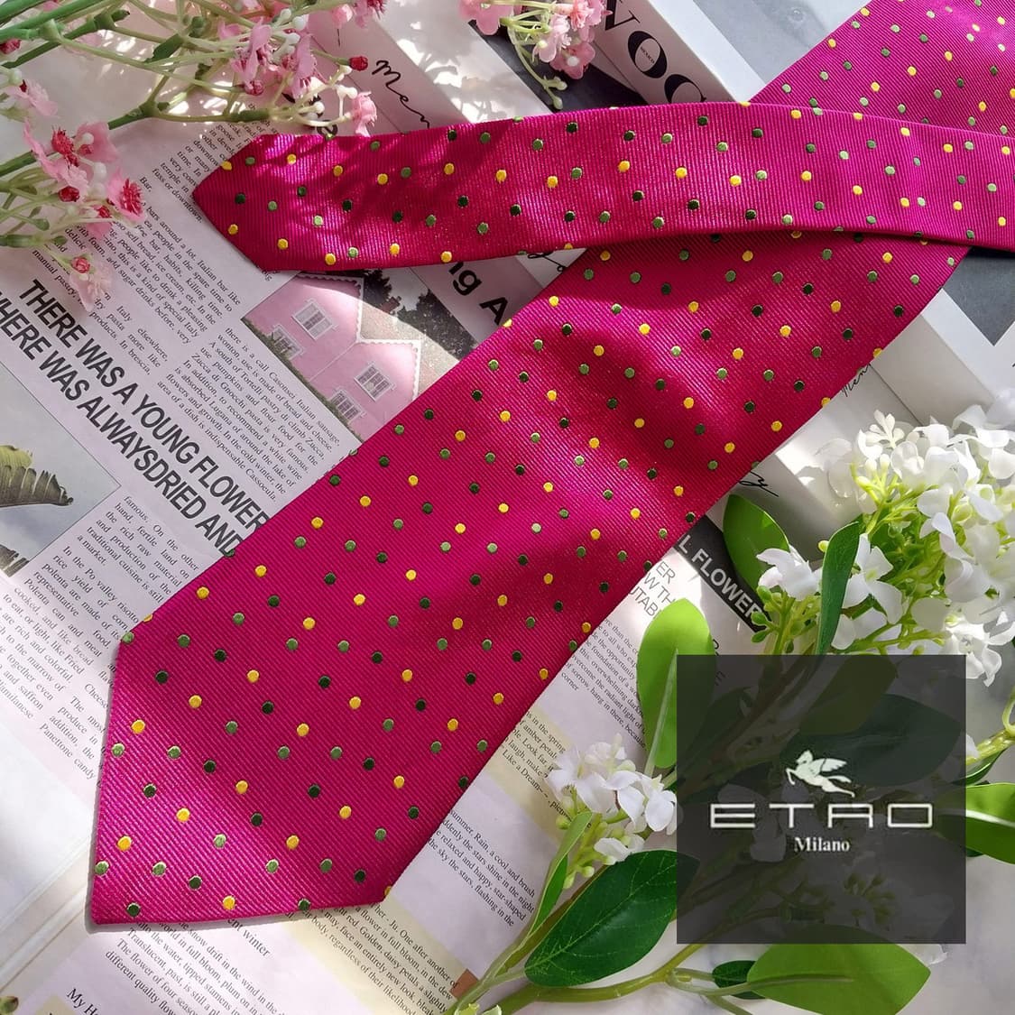에트로 실크 핫핑크 도트 패턴 넥타이 9.9cm A+~A등급 K2300 상품이미지2
