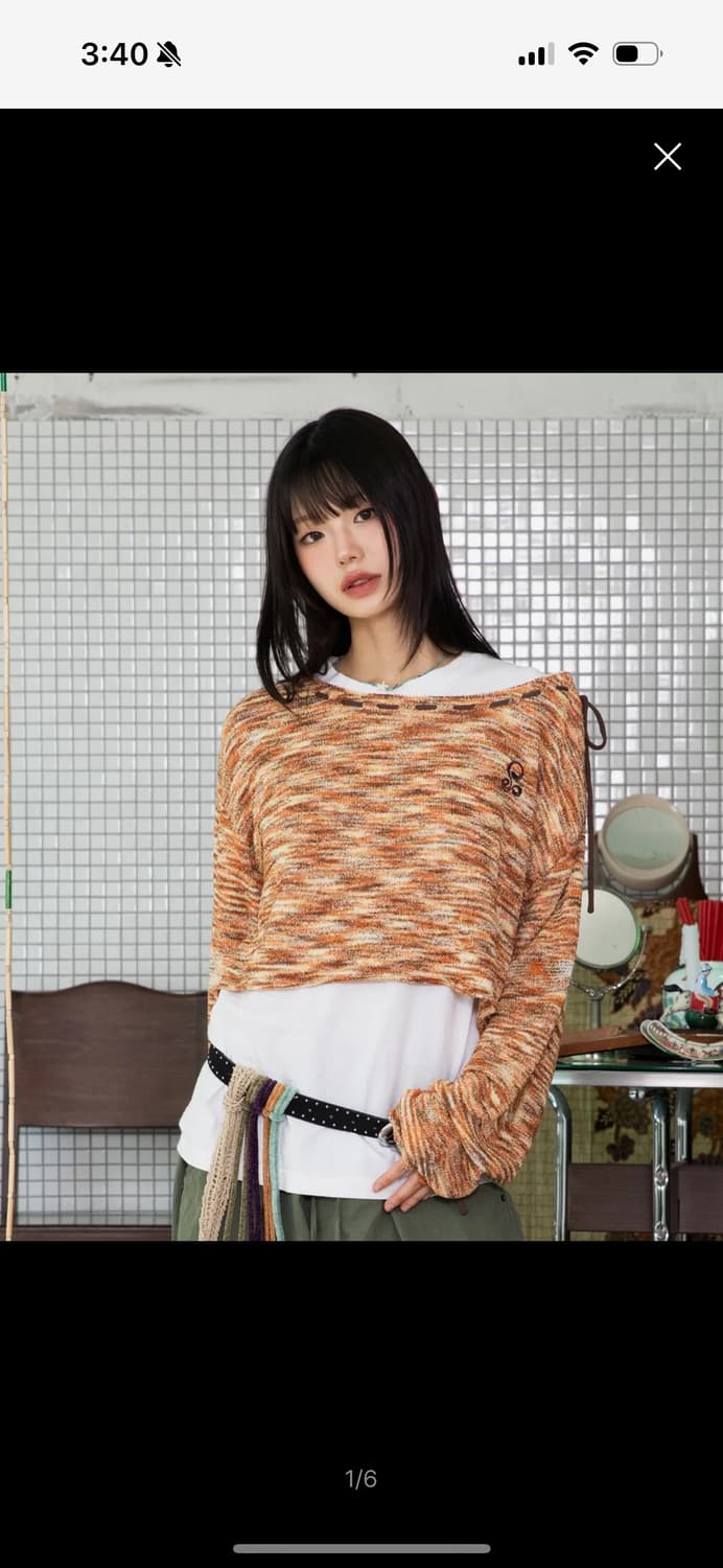 루나키후 미하루 크롭 뜨개질 풀오버 니트 오렌지 상품이미지1