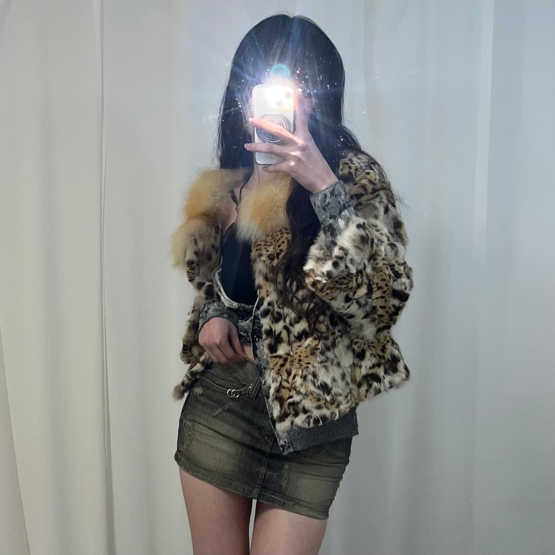 레오파드 퍼 자켓(래빗/폭스 믹스) 상품이미지1