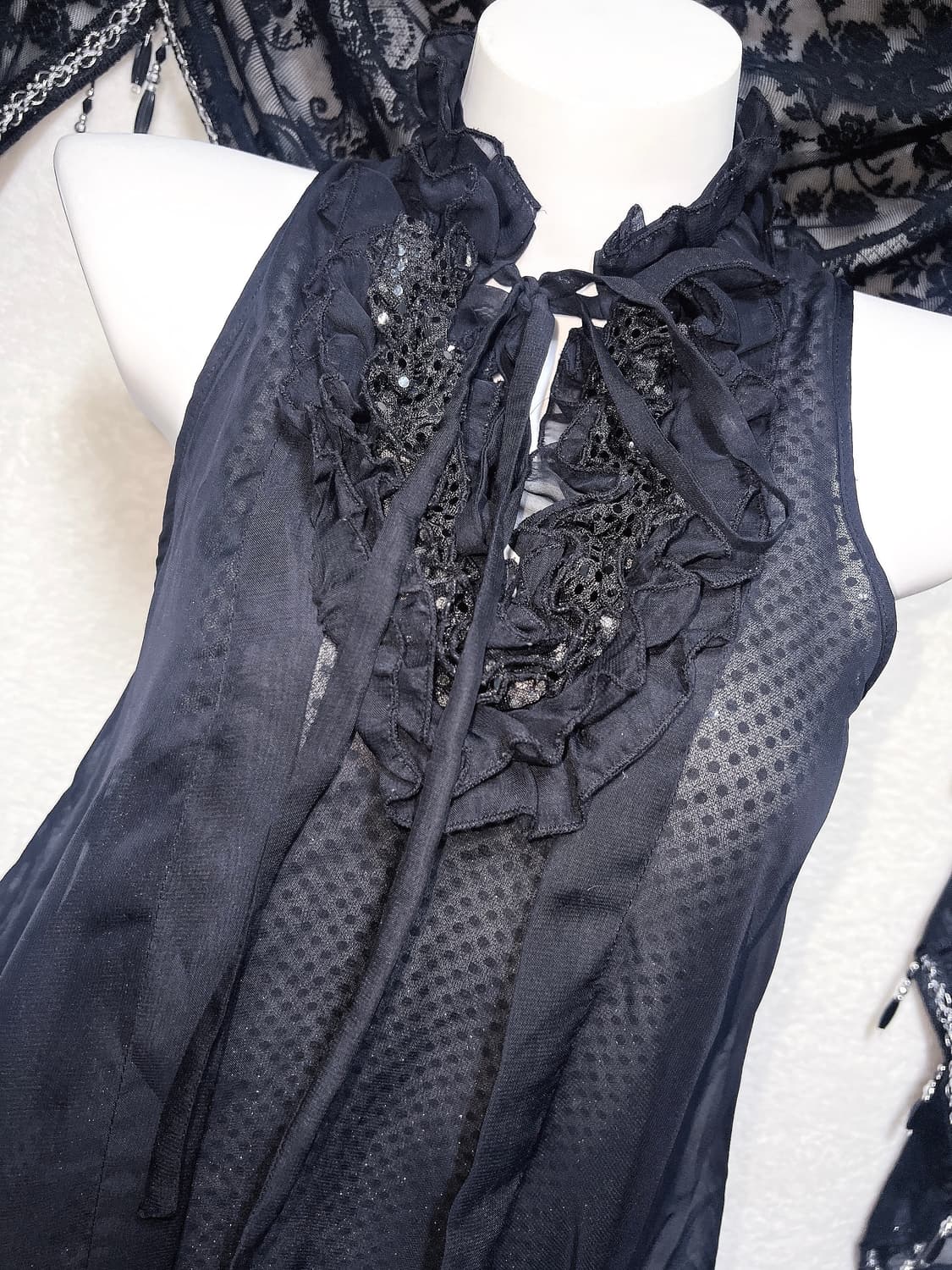 로맨틱고딕 고스로리 펑크 갸루 도트 프릴 쉬폰 캉캉원피스 공겜 핀터 히메 상품이미지8