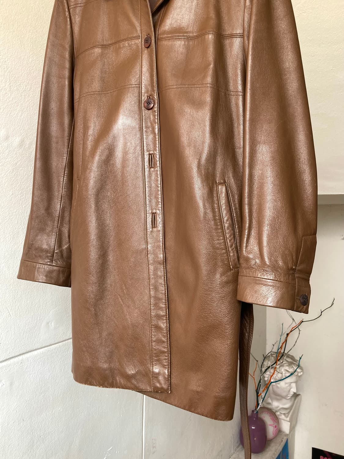 빈티지 브라운 레더 밤 코트 상품이미지3