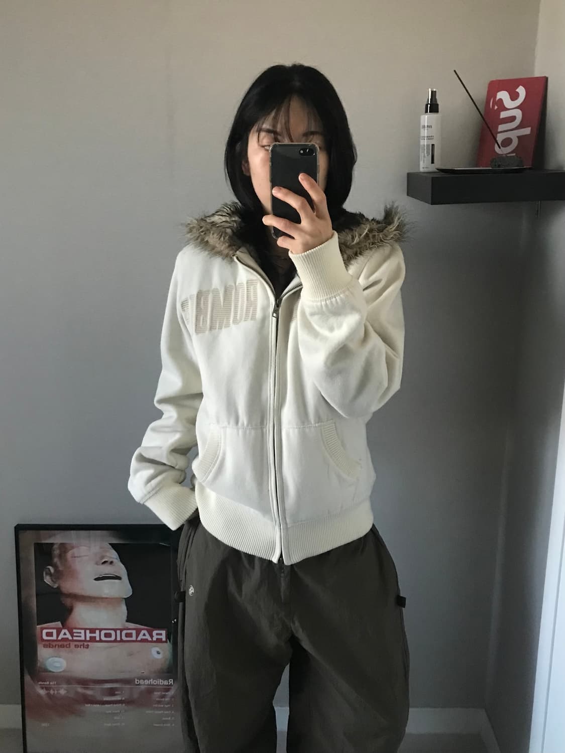 아베크롬비 중앙 프린팅 아이보리 기모 울프죠 후드집업 상품이미지4